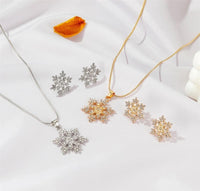 Gold Plated Snowflake Jewelry Set for Women – Elegant Pendant & Earrings Winter Design