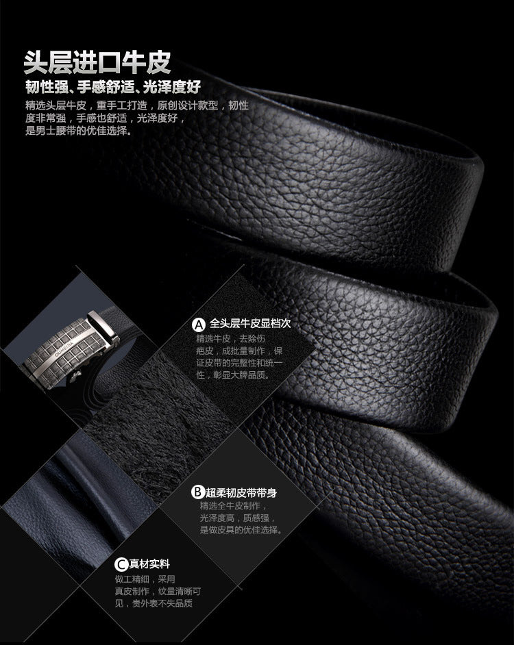 Men’s Black Leather Automatic Buckle Belt – Luxury Adjustable Formal & Casual Waist Belt
