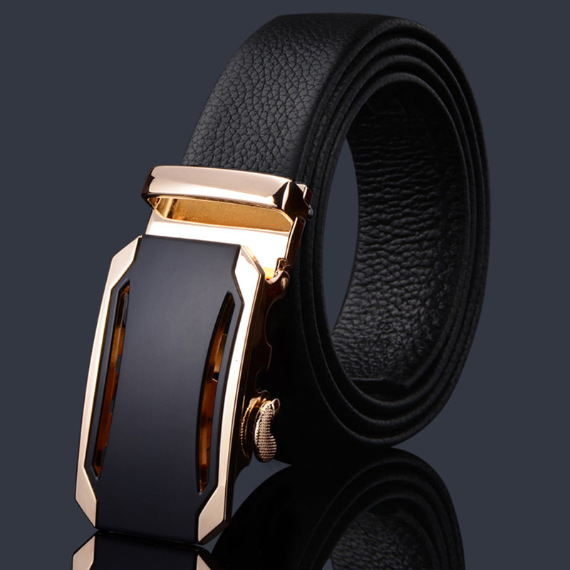 Men’s Black Leather Automatic Buckle Belt – Luxury Adjustable Formal & Casual Waist Belt