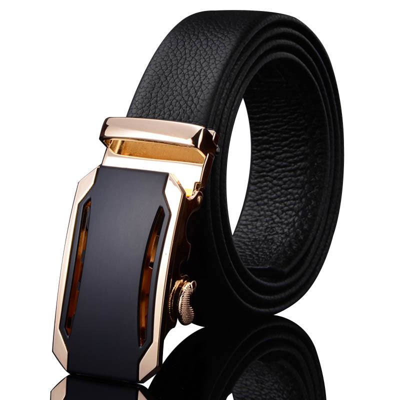 Men’s Black Leather Automatic Buckle Belt – Luxury Adjustable Formal & Casual Waist Belt