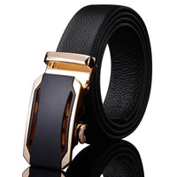 Men’s Black Leather Automatic Buckle Belt – Luxury Adjustable Formal & Casual Waist Belt
