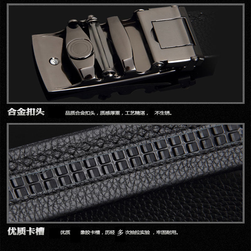 Men’s Black Leather Automatic Buckle Belt – Luxury Adjustable Formal & Casual Waist Belt