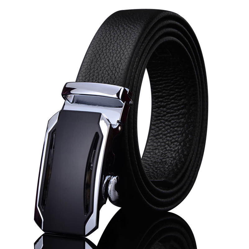 Men’s Black Leather Automatic Buckle Belt – Luxury Adjustable Formal & Casual Waist Belt