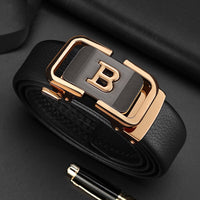 Men’s Black Leather Belt with Gold Automatic Buckle – Luxury Adjustable Formal & Casual Belt